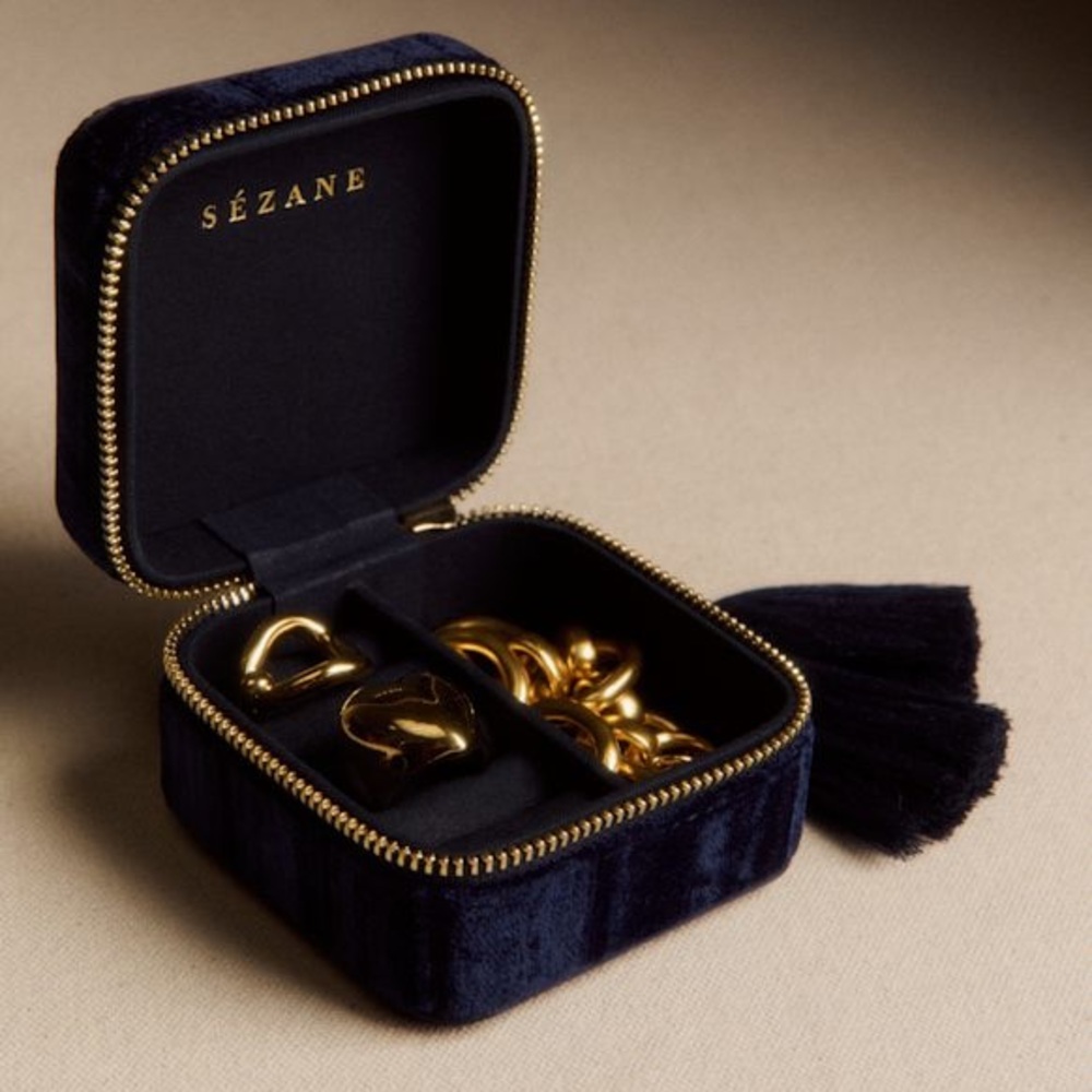 Sézane Blue Velvet Travel Jewelry Case